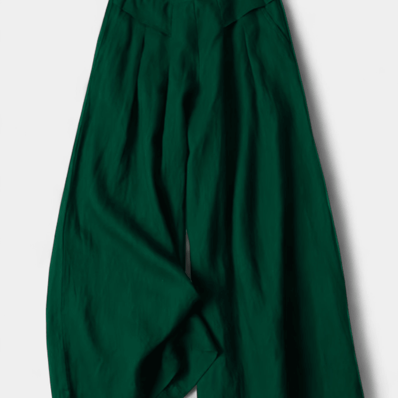 Gleame.-Gleame Broek - linnen wijde pijpen met elastische tailleband en comfortabele pasvorm