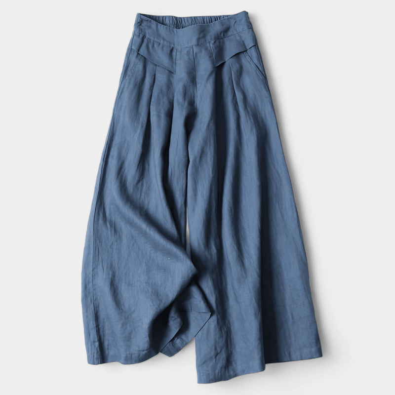 Gleame.-Gleame Broek - linnen wijde pijpen met elastische tailleband en comfortabele pasvorm
