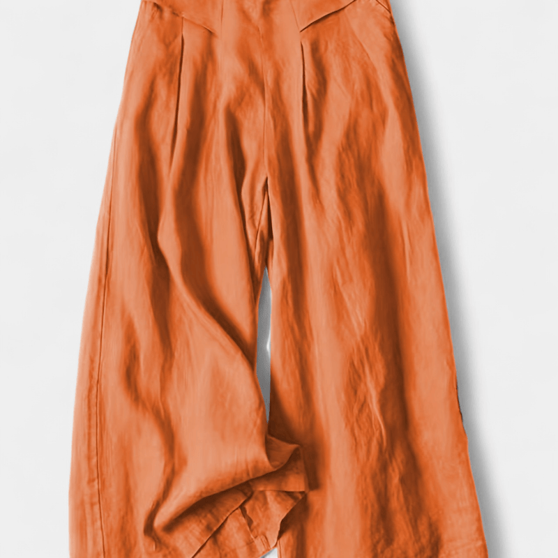 Gleame.-Gleame Broek - linnen wijde pijpen met elastische tailleband en comfortabele pasvorm