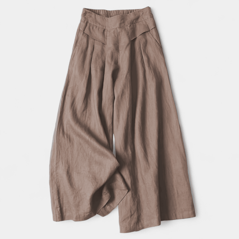 Gleame.-Gleame Broek - linnen wijde pijpen met elastische tailleband en comfortabele pasvorm
