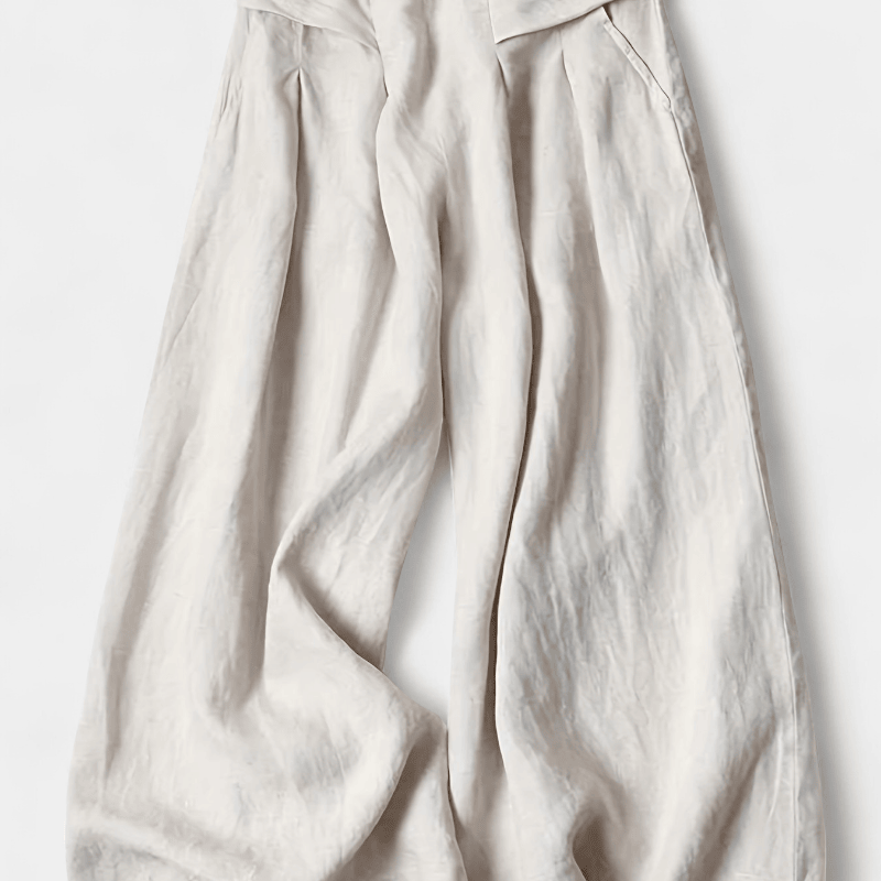 Gleame.-Gleame Broek - linnen wijde pijpen met elastische tailleband en comfortabele pasvorm