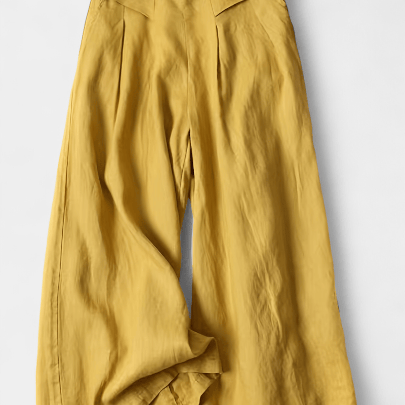 Gleame.-Gleame Broek - linnen wijde pijpen met elastische tailleband en comfortabele pasvorm