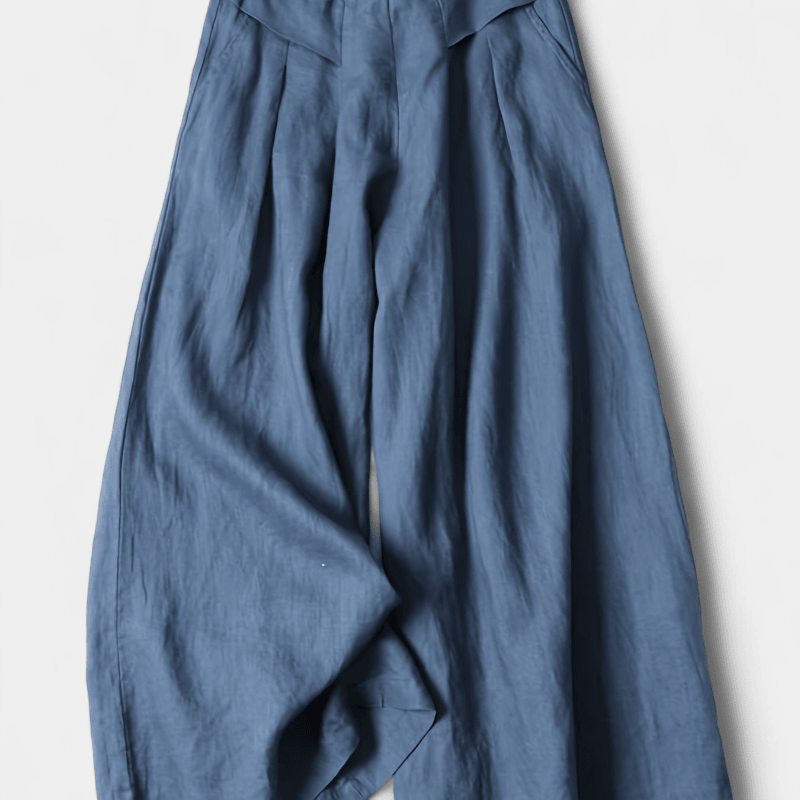 Gleame.-Gleame Broek - linnen wijde pijpen met elastische tailleband en comfortabele pasvorm