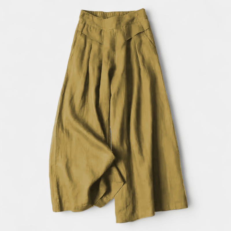 Gleame.-Gleame Broek - linnen wijde pijpen met elastische tailleband en comfortabele pasvorm