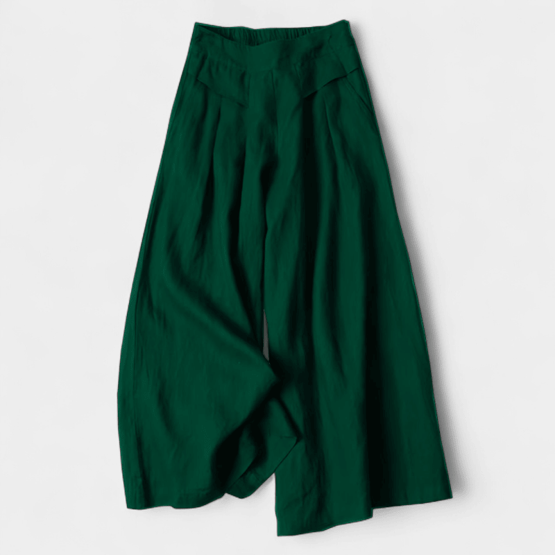 Gleame.-Gleame Broek - linnen wijde pijpen met elastische tailleband en comfortabele pasvorm