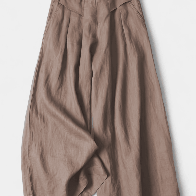 Gleame.-Gleame Broek - linnen wijde pijpen met elastische tailleband en comfortabele pasvorm