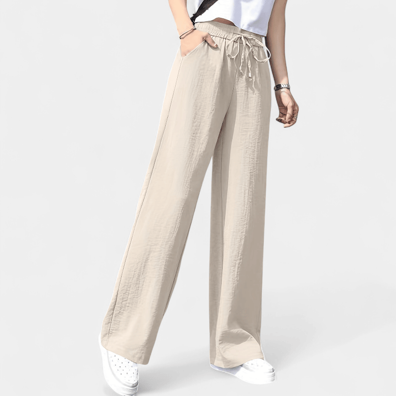 Gleame.-Gleame Broek - Minimalistische wijde pijpen met elastische taille en trekkoord, casual stijl