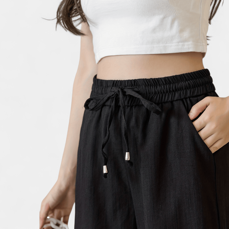 Gleame.-Gleame Broek - Minimalistische wijde pijpen met elastische taille en trekkoord, casual stijl