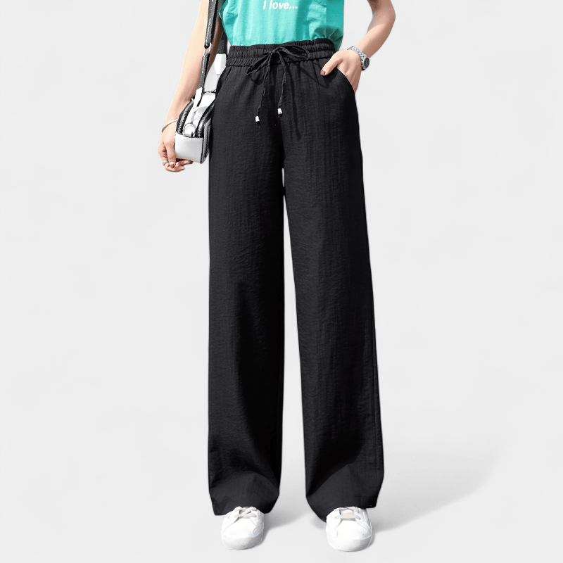 Gleame.-Gleame Broek - Minimalistische wijde pijpen met elastische taille en trekkoord, casual stijl