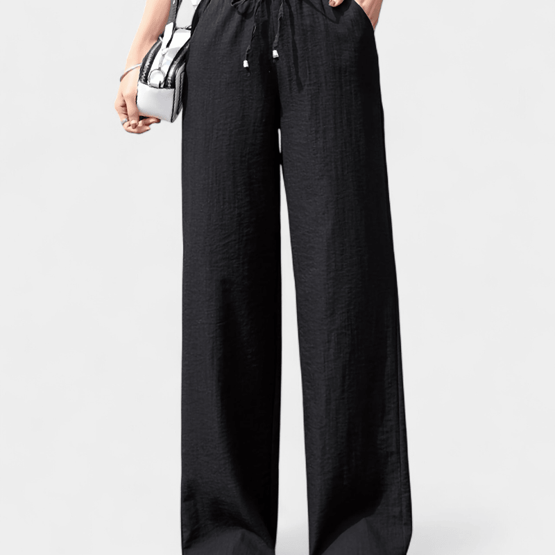 Gleame.-Gleame Broek - Minimalistische wijde pijpen met elastische taille en trekkoord, casual stijl