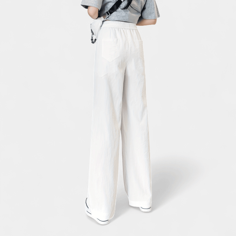 Gleame.-Gleame Broek - Minimalistische wijde pijpen met elastische taille en trekkoord, casual stijl