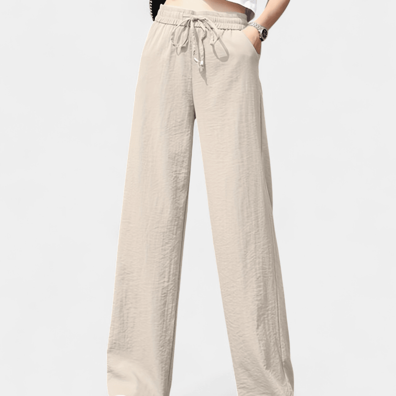 Gleame.-Gleame Broek - Minimalistische wijde pijpen met elastische taille en trekkoord, casual stijl