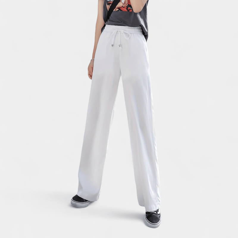 Gleame.-Gleame Broek - Minimalistische wijde pijpen met elastische taille en trekkoord, casual stijl