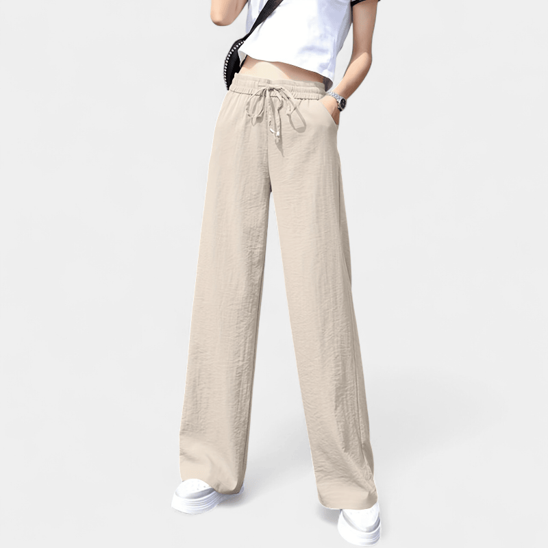 Gleame.-Gleame Broek - Minimalistische wijde pijpen met elastische taille en trekkoord, casual stijl