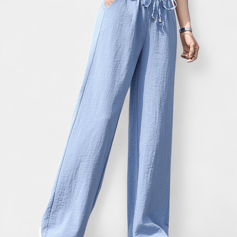 Gleame.-Gleame Broek - Minimalistische wijde pijpen met elastische taille en trekkoord, casual stijl