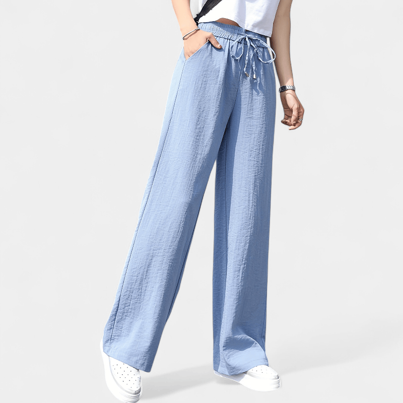 Gleame.-Gleame Broek - Minimalistische wijde pijpen met elastische taille en trekkoord, casual stijl