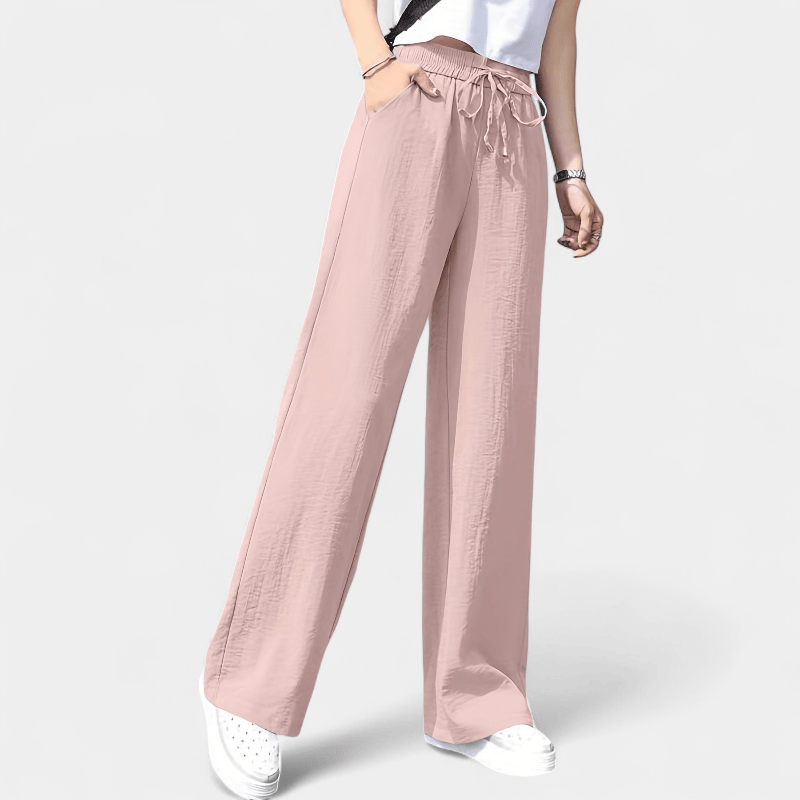 Gleame.-Gleame Broek - Minimalistische wijde pijpen met elastische taille en trekkoord, casual stijl