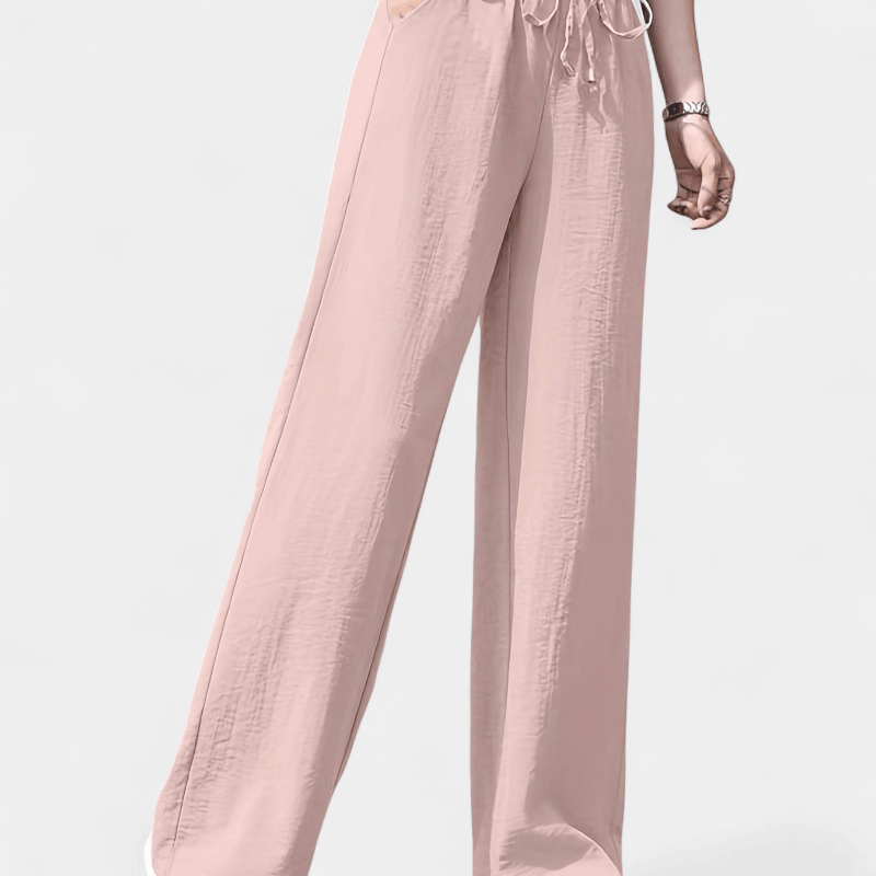 Gleame.-Gleame Broek - Minimalistische wijde pijpen met elastische taille en trekkoord, casual stijl