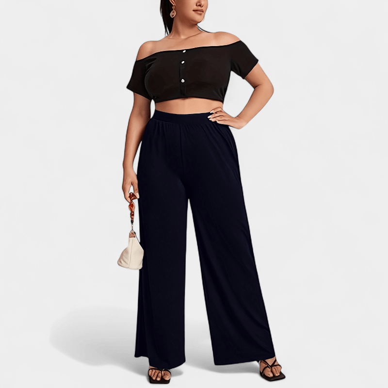 Gleame.-Gleame Broek - Plus size elegante wijde pijpen van hoog rekbare gebreide stof