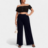 Gleame.-Gleame Broek - Plus size elegante wijde pijpen van hoog rekbare gebreide stof