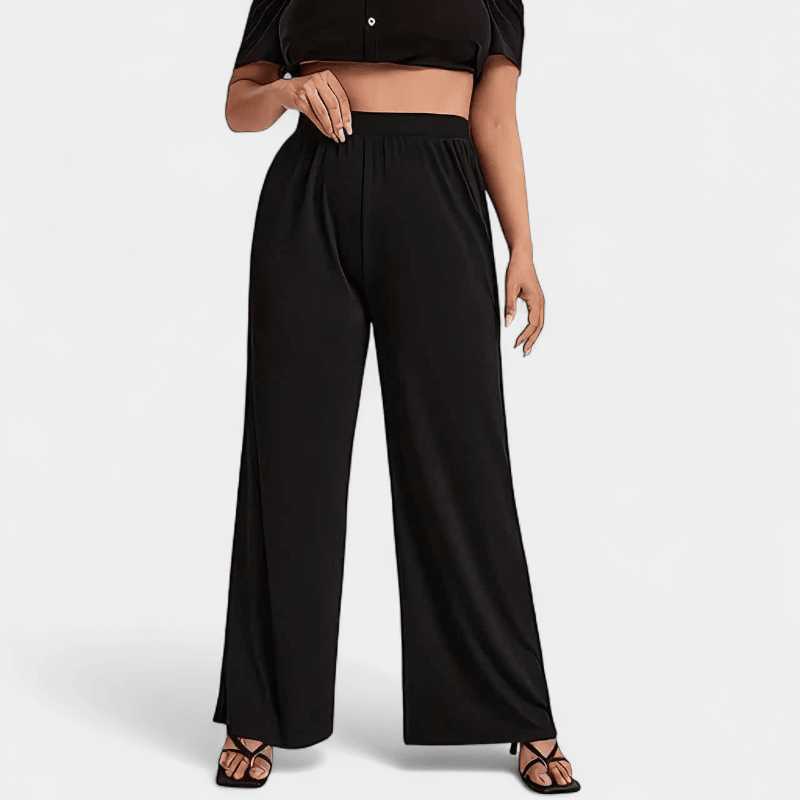 Gleame.-Gleame Broek - Plus size elegante wijde pijpen van hoog rekbare gebreide stof