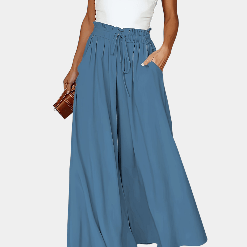 Gleame.-Gleame Broek - Plus size elegante wijde pijpen met hoge taille en functionele zakken