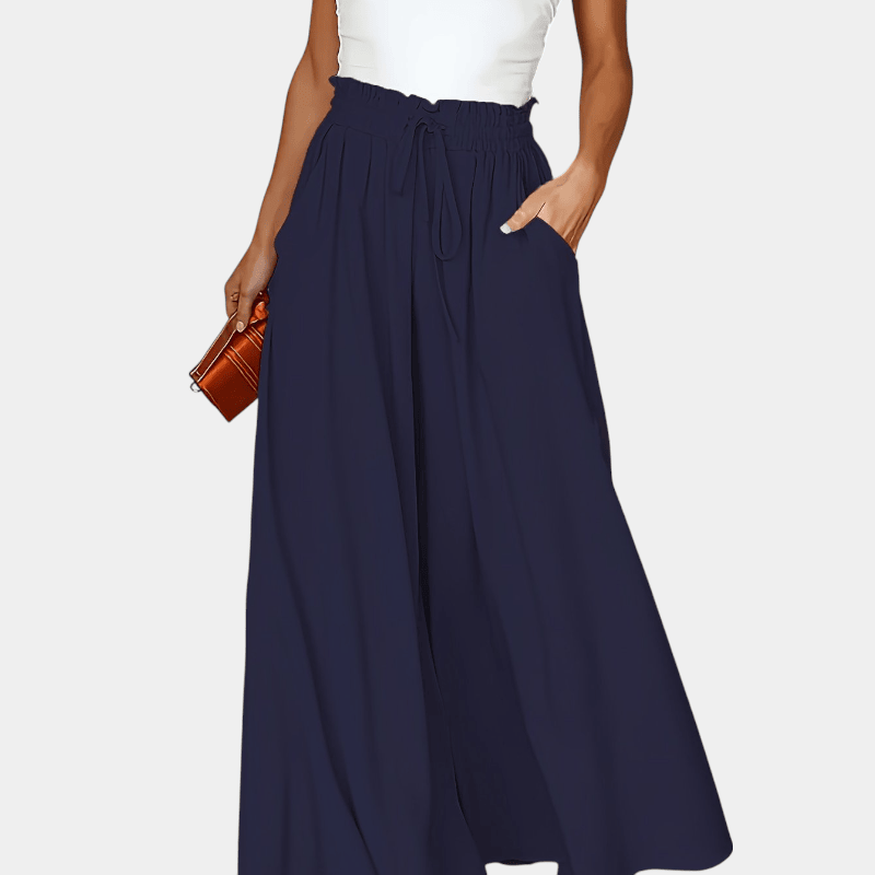 Gleame.-Gleame Broek - Plus size elegante wijde pijpen met hoge taille en functionele zakken