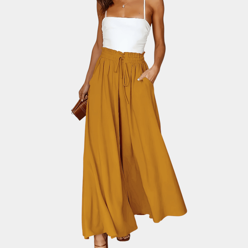 Gleame.-Gleame Broek - Plus size elegante wijde pijpen met hoge taille en functionele zakken