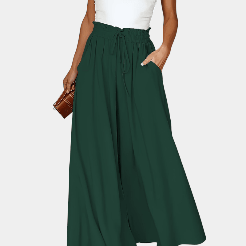Gleame.-Gleame Broek - Plus size elegante wijde pijpen met hoge taille en functionele zakken