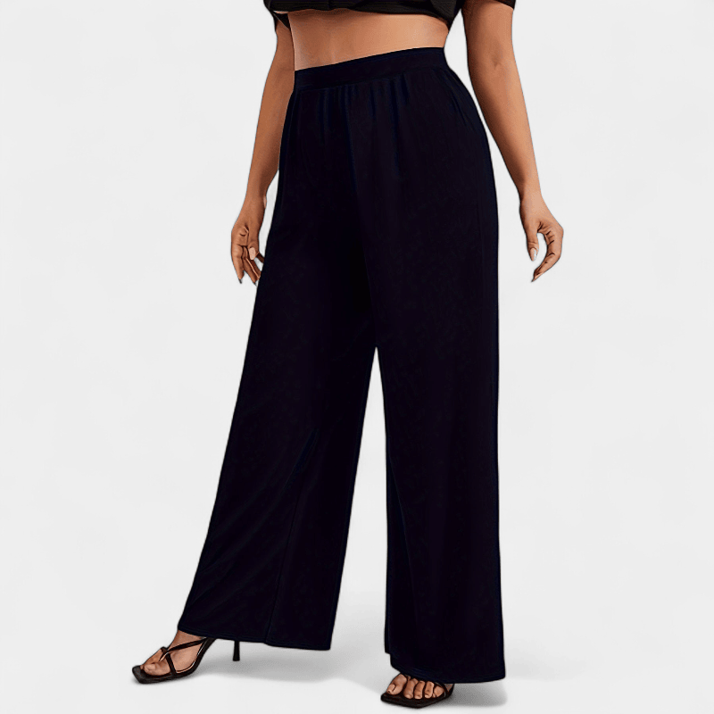 Gleame.-Gleame Broek - Plus size elegante wijde pijpen van hoog rekbare gebreide stof