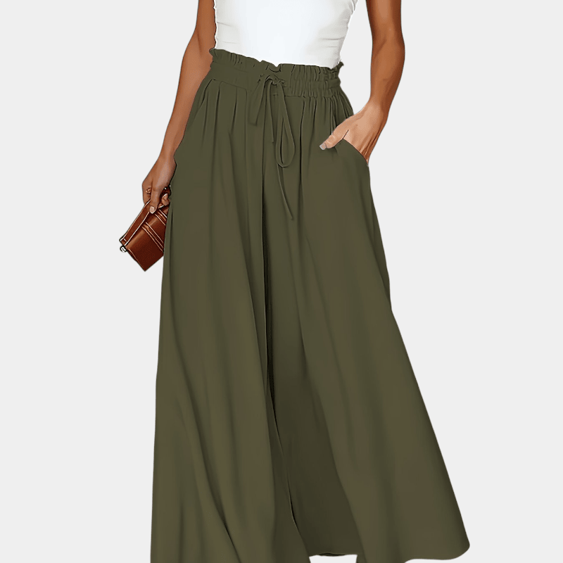Gleame.-Gleame Broek - Plus size elegante wijde pijpen met hoge taille en functionele zakken