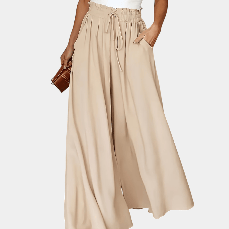 Gleame.-Gleame Broek - Plus size elegante wijde pijpen met hoge taille en functionele zakken