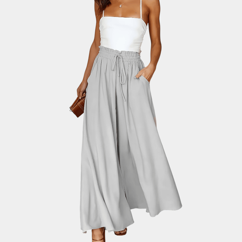 Gleame.-Gleame Broek - Plus size elegante wijde pijpen met hoge taille en functionele zakken