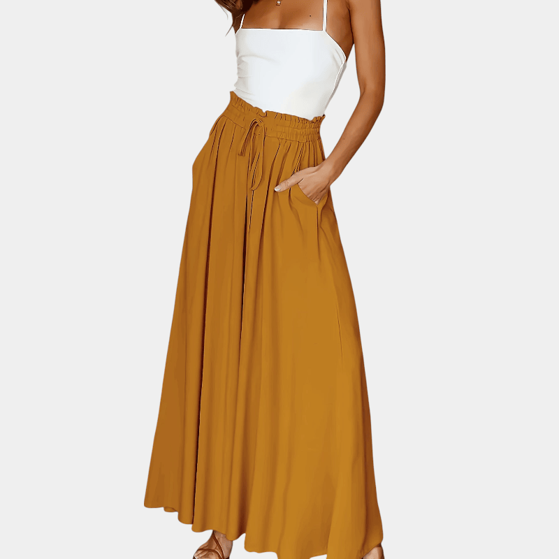 Gleame.-Gleame Broek - Plus size elegante wijde pijpen met hoge taille en functionele zakken