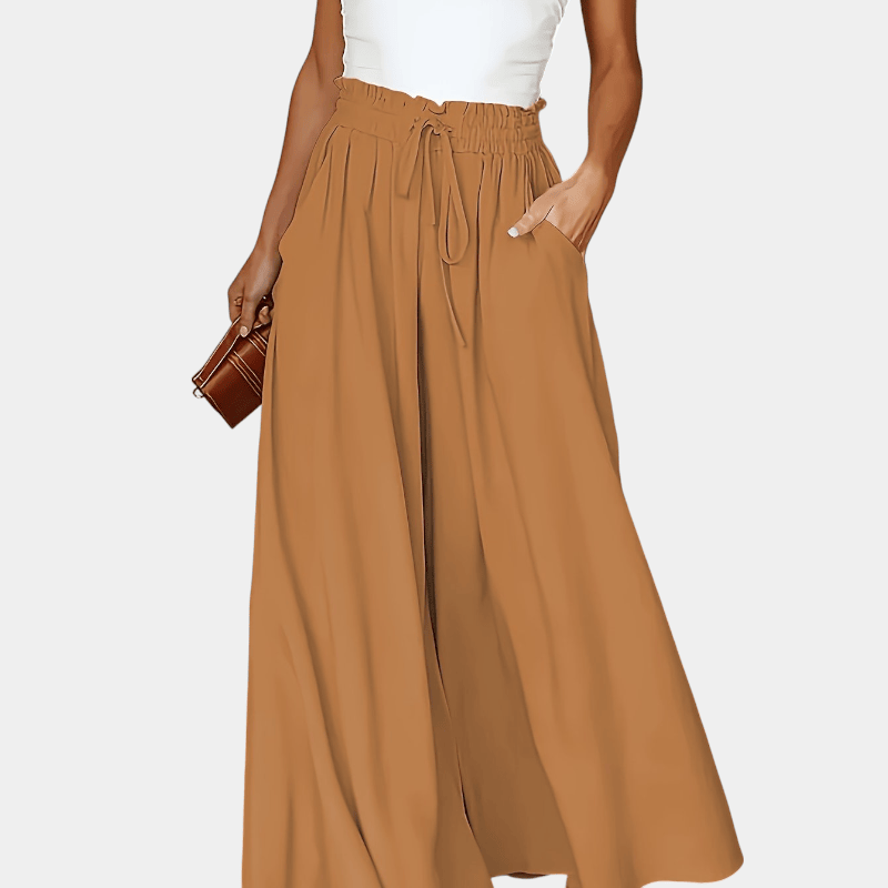 Gleame.-Gleame Broek - Plus size elegante wijde pijpen met hoge taille en functionele zakken