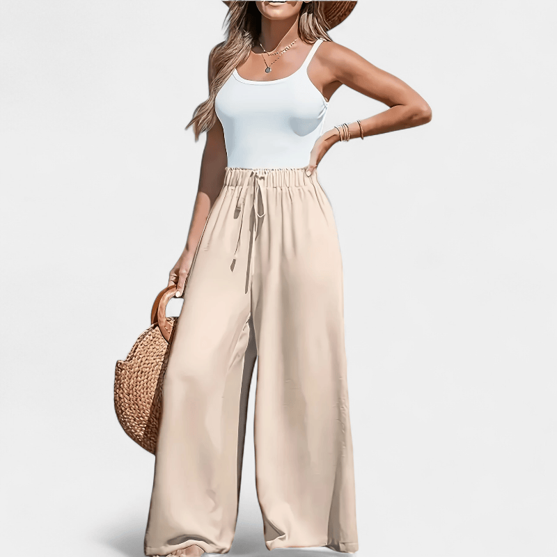 Gleame.-Gleame Broek - Plus size wijde pijpen met rechte pasvorm en trekkoord in de taille