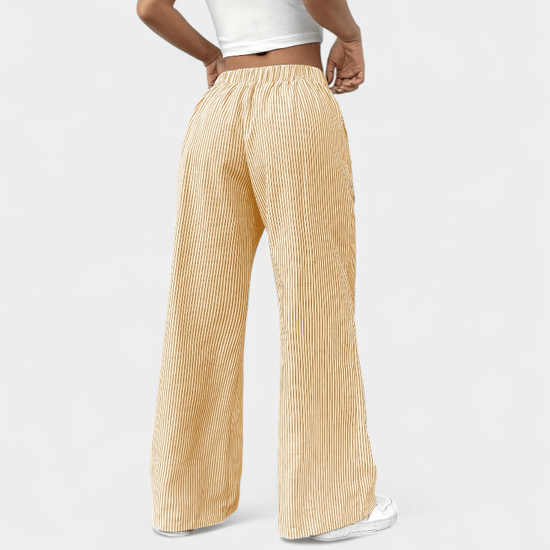 Gleame.-Gleame Broek - Wijde pijpen met schuine zakken, casual gestreept dessin en elastische taille met trekkoord