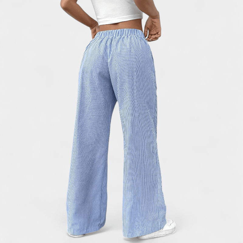 Gleame.-Gleame Broek - Wijde pijpen met schuine zakken, casual gestreept dessin en elastische taille met trekkoord