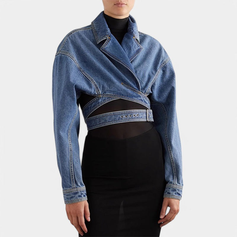 Gleame.-Gleame Denimjas - Lange mouwen, dubbele knoop en lace details