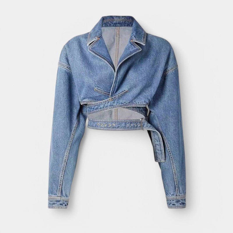 Gleame.-Gleame Denimjas - Lange mouwen, dubbele knoop en lace details