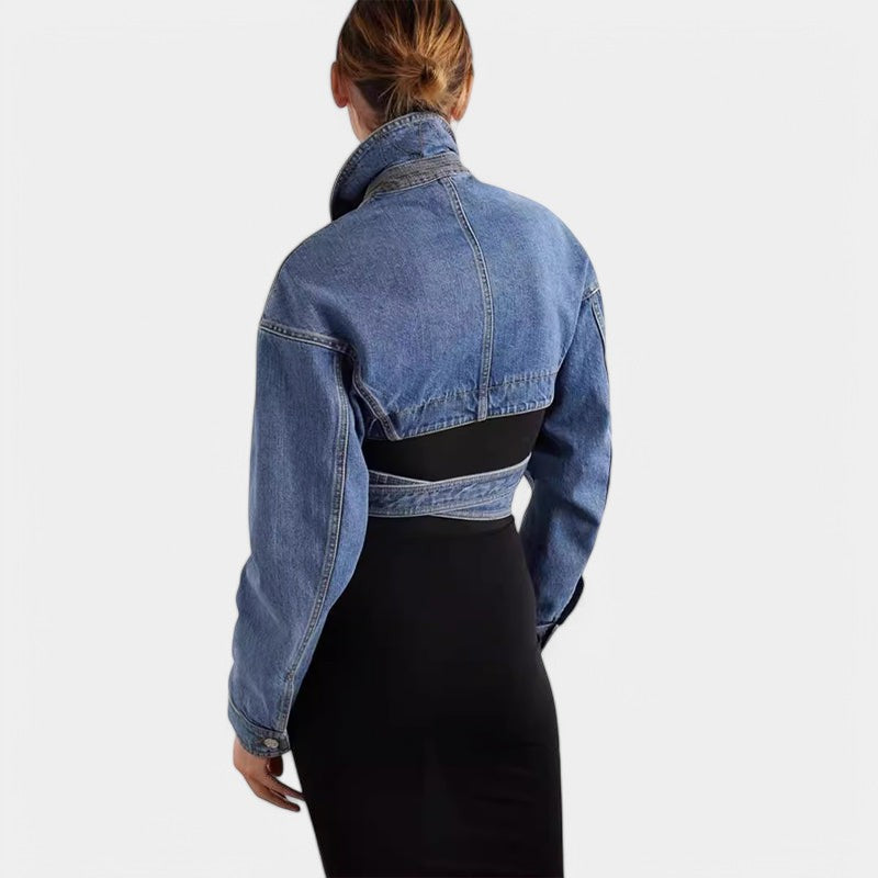 Gleame.-Gleame Denimjas - Lange mouwen, dubbele knoop en lace details