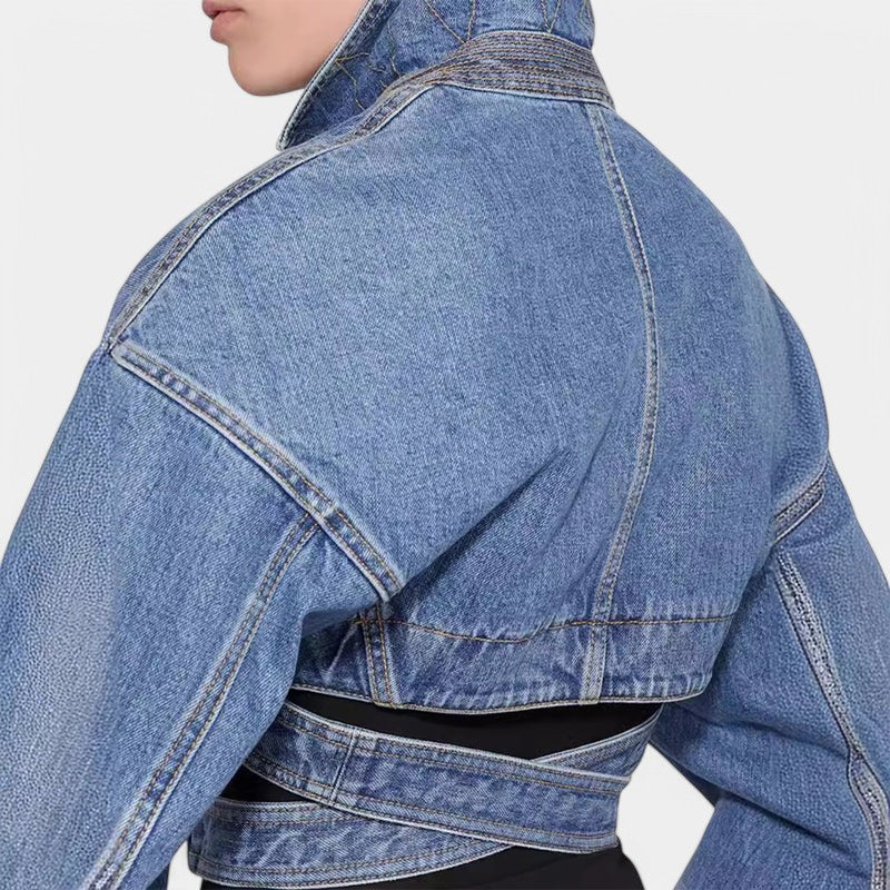 Gleame.-Gleame Denimjas - Lange mouwen, dubbele knoop en lace details