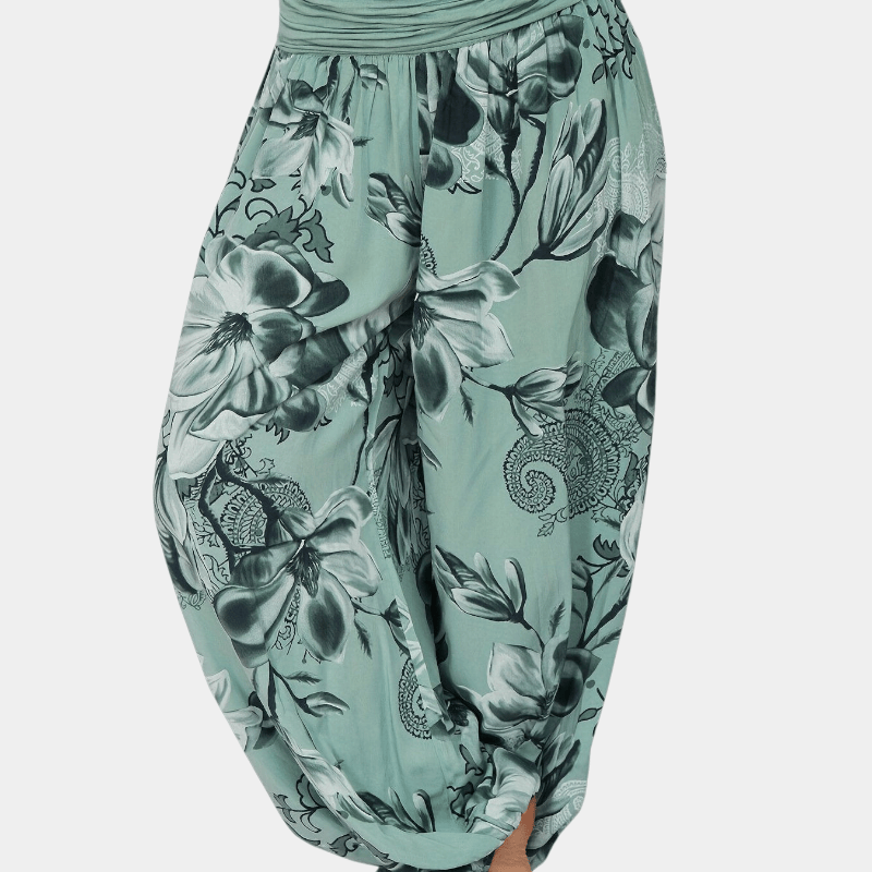 Gleame.-Gleame Broek - Bloemenprint harembroek, lichtgewicht polyester, wijde pijpen, casual stijl
