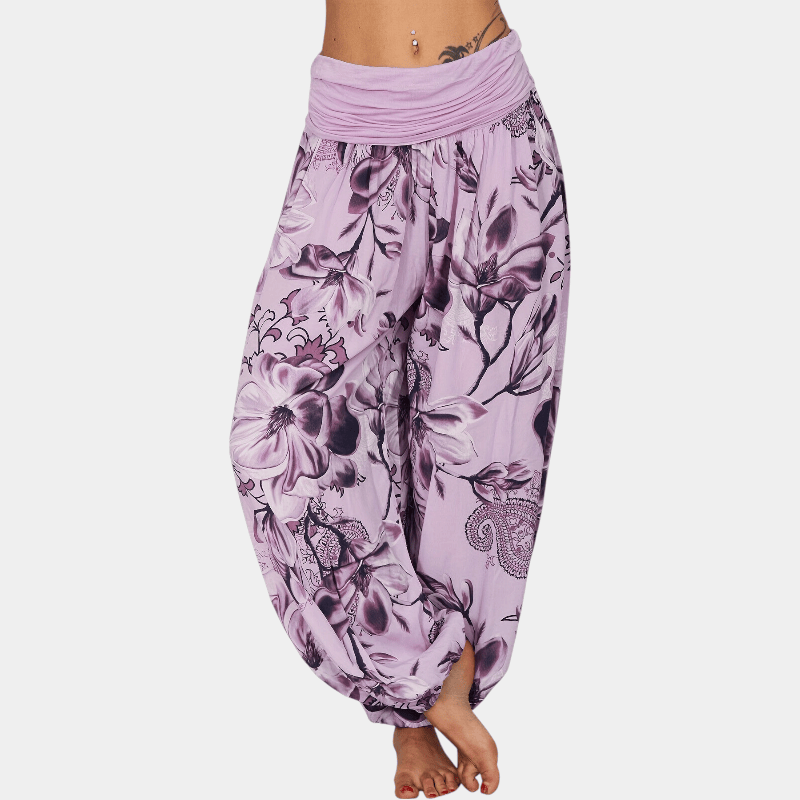 Gleame.-Gleame Broek - Bloemenprint harembroek, lichtgewicht polyester, wijde pijpen, casual stijl