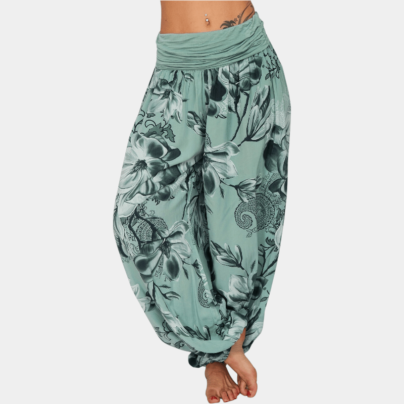 Gleame.-Gleame Broek - Bloemenprint harembroek, lichtgewicht polyester, wijde pijpen, casual stijl