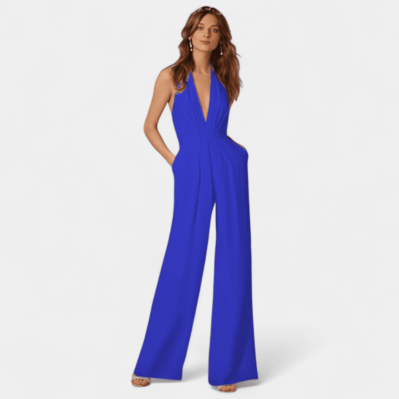 Gleame.-Gleame Jumpsuit - Mouwloze jumpsuit met wijde pijpen en diepe V-hals
