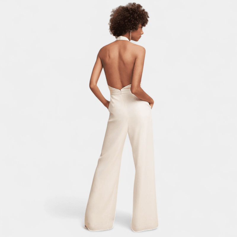Gleame.-Gleame Jumpsuit - Mouwloze jumpsuit met wijde pijpen en diepe V-hals