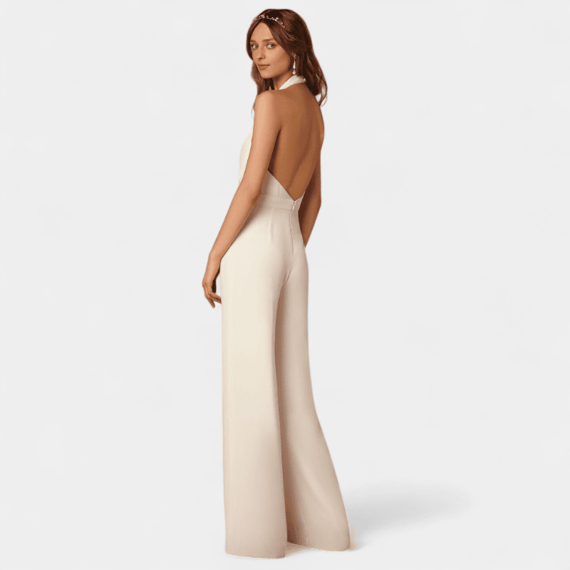 Gleame.-Gleame Jumpsuit - Mouwloze jumpsuit met wijde pijpen en diepe V-hals
