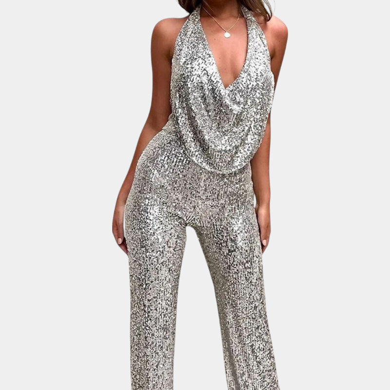 Gleame.-Gleame Jumpsuit - Pailletten met halternek en open rug