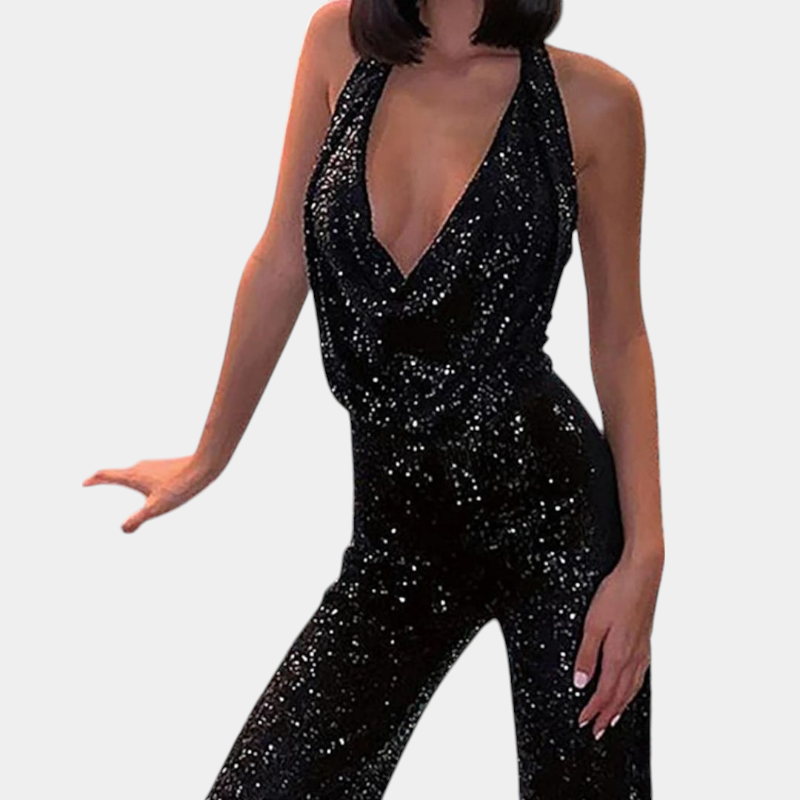 Gleame.-Gleame Jumpsuit - Pailletten met halternek en open rug